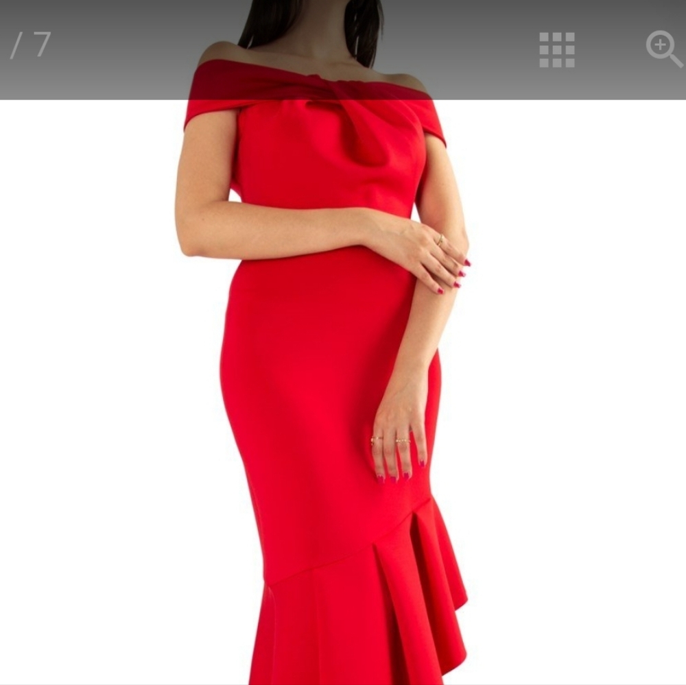 Quiz Off Shoulder Scuba Red Dress – Asymmetric Cut, Size (8-10) - Picture 2 of 11